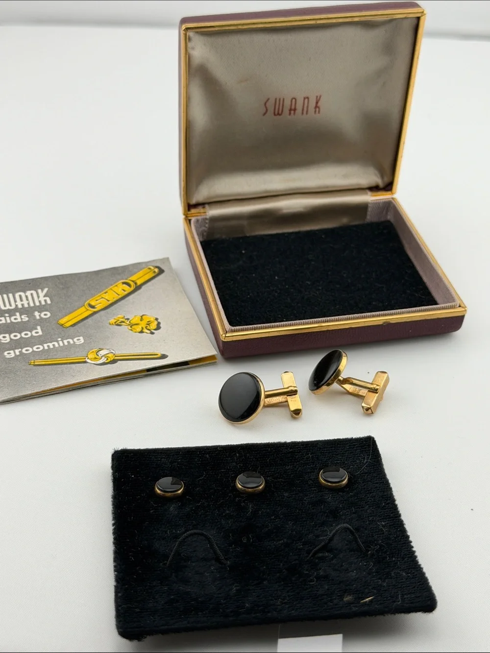 SWANK Vintage Gold-Tone Cufflinks and Studs with Black Centers